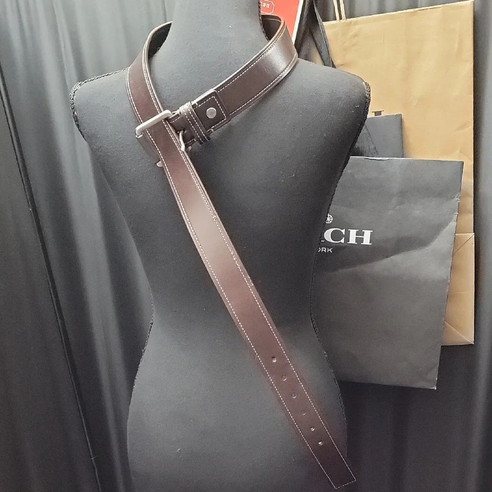 Coach Dark Brown Leather Belt  W 1.5 Satin Silver Steel Roller Buckle No. 90009 - Picture 7 of 10